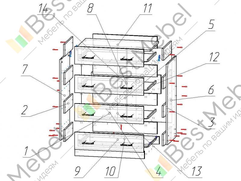 Схема сборки комода 4 ящика