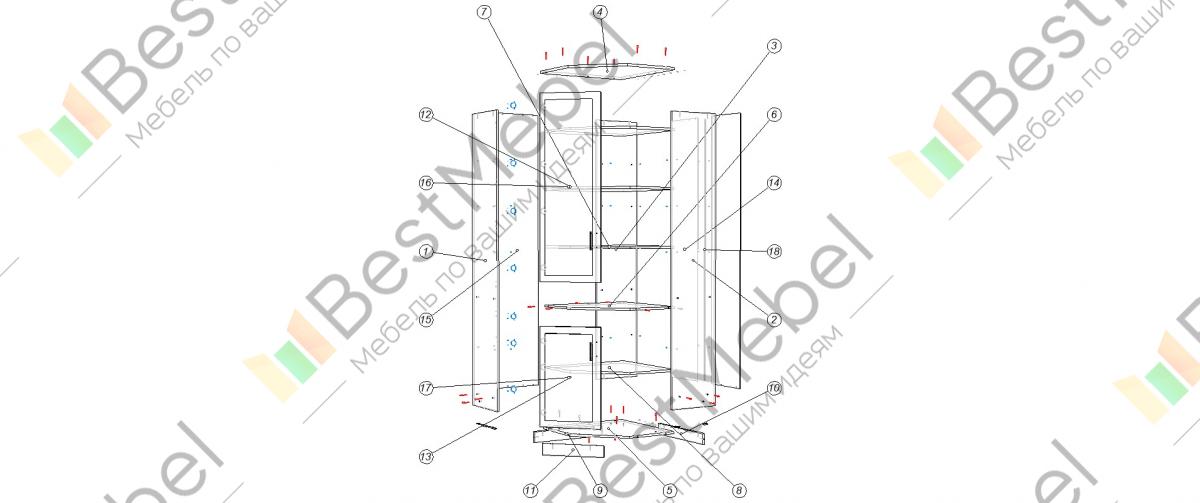 Угловой шкаф 700х700 чертеж