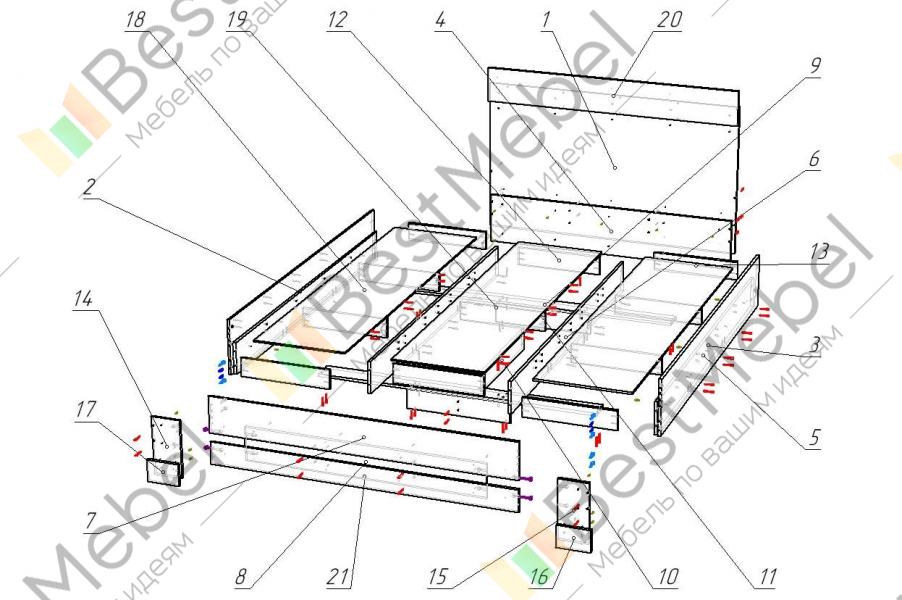 Кровать орион с ящиками схема сборки